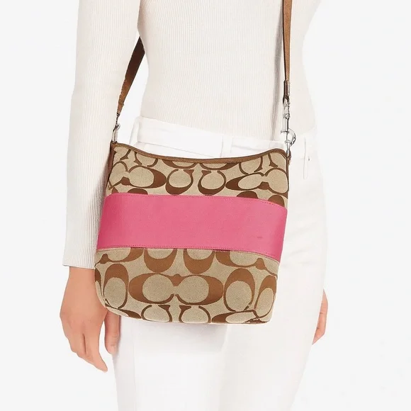 Vintage COACH Signature Brown and Pink Crossbody Shoulder Bag - Picture 3 of 7